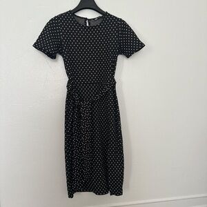 Zara Elegant Black Polka Dot Midi Dress
